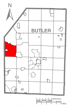 Map of Butler County, Pennsylvania highlighting Muddy Creek Township
