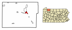 Location of Warren in Warren County, Pennsylvania.