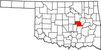 Map of Oklahoma highlighting Okfuskee County