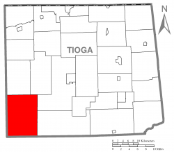 Map of Tioga County Highlighting Elk Township
