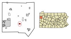 Location of Mercer in Mercer County, Pennsylvania.