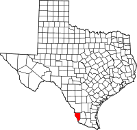 Map of Texas highlighting Zapata County