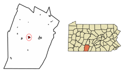 Location of Bedford in Bedford County, Pennsylvania.