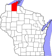 Map of Wisconsin highlighting Bayfield County