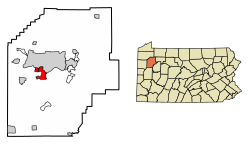 Location of Franklin in Venango County, Pennsylvania.