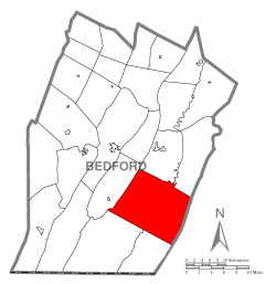 Map of Bedford County, Pennsylvania highlighting  Monroe Township