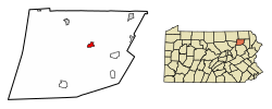 Location of Tunkhannock in Wyoming County, Pennsylvania.