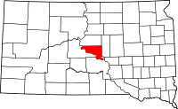 Map of South Dakota highlighting Hughes County
