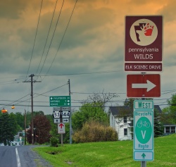 At the intersection of PA Routes 144 and 53 in Moshannon