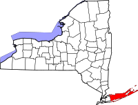 Map of New York highlighting Suffolk County