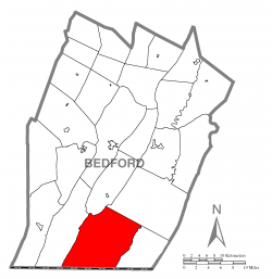 Map of Bedford County, Pennsylvania highlighting Southampton Township