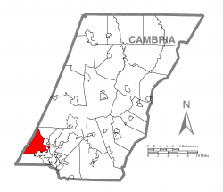 Map of Cambria County, Pennsylvania highlighting Lower Yoder Township
