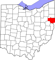 Map of Ohio highlighting Columbiana County