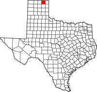 Map of Texas highlighting Ochiltree County
