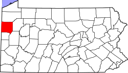 Location of Mercer County in Pennsylvania