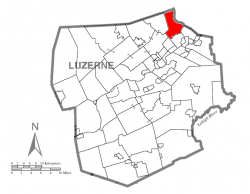Map of Luzerne County highlighting Exeter Township