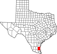 Map of Texas highlighting Kenedy County