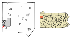 Location of Wheatland in Mercer County, Pennsylvania.