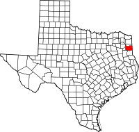 Map of Texas highlighting Harrison County